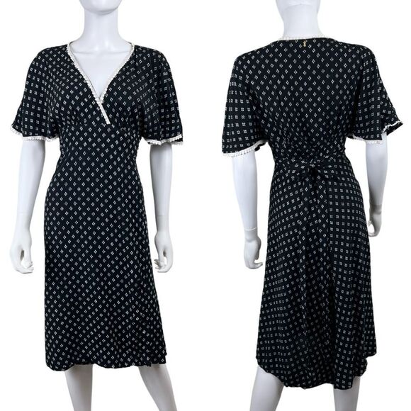Beachgold Womens Size S Black Luna Wrap Midi Dress Flutter Sleeve Cottagecore - Picture 1 of 15